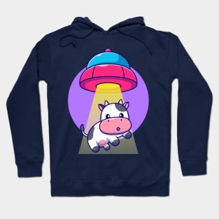 Cute Cow Sucked In UFO Spacecraft Cartoon Hoodie